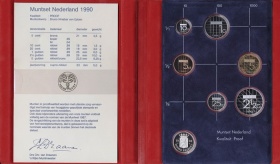 Authentic souvenir of Dutch coin yearset, Guilders Beatrix - Hfl. 0,05 -till Hfl. 5,00 Quality: Proof Packaging: de luxe, including silver Province medal