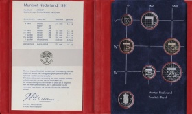 Authentic souvenir of Dutch coin yearset, Guilders Beatrix - Hfl. 0,05 -till Hfl. 5,00 Quality: Proof Packaging: de luxe, including silver Province medal